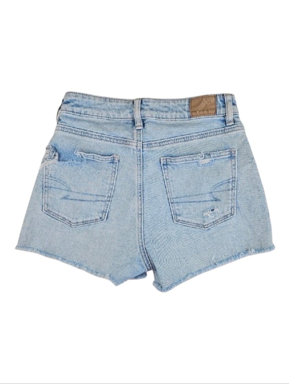 American Eagle Distressed Shredded Light Wash Denim Jean Shorts, Size 0 - Picture 4 of 5